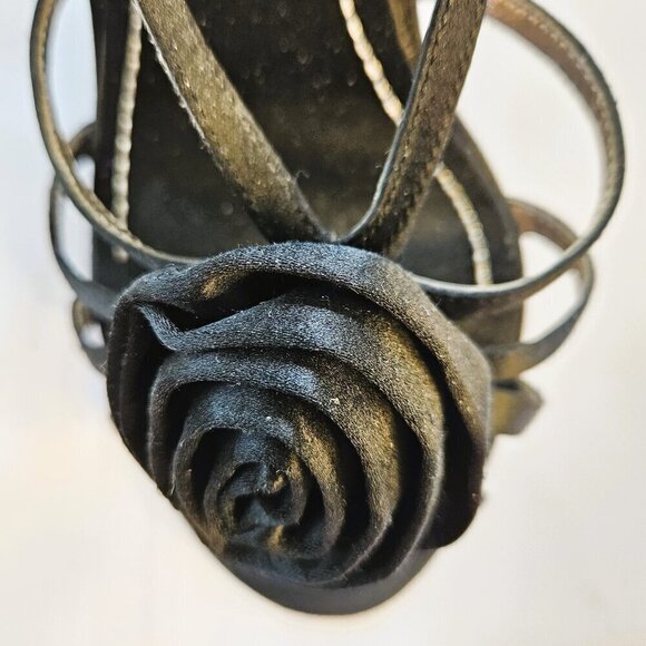 Nine West Black Strappy Satin Evening Party Sandal Shoes Size 8.5 M - Picture 4 of 5